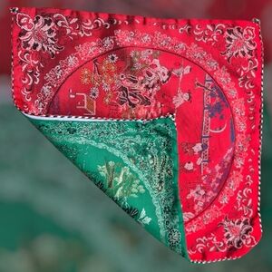 Red & Green Vintage Chinese silk brocade pillow cover 17×17